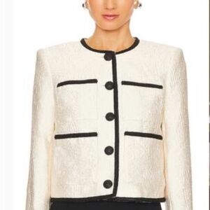 Veronica Beard Darla Jacquard Cream Blazer with Black Trim